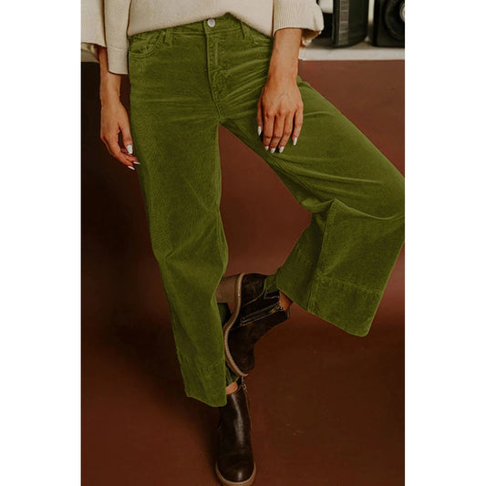 Ferryn Vineyard Green Corduroy Solid Color High Waist Wide Leg Pants
