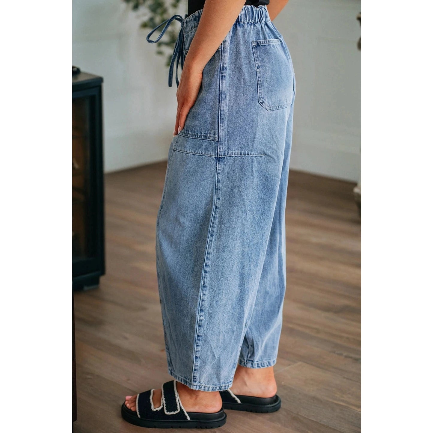 Fionie Myosotis Large Patch Pocket Drawstring Paperbag Waist Barrel Jeans