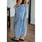 Fionie Myosotis Large Patch Pocket Drawstring Paperbag Waist Barrel Jeans