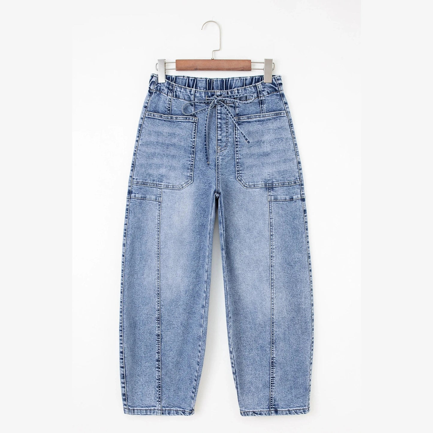 Fionie Myosotis Large Patch Pocket Drawstring Paperbag Waist Barrel Jeans