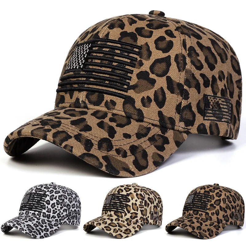 Embroidered American Flag Leopard Print Baseball Cap - 3 Colors