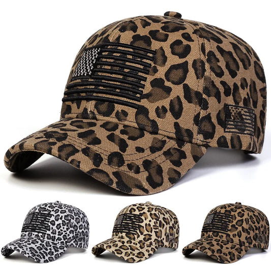 Embroidered American Flag Leopard Print Baseball Cap - 3 Colors