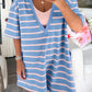 Floraline Sky Blue Stripe V Neck Short Sleeve Double Wear Loose REVERSIBLE Romper