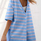 Floraline Sky Blue Stripe V Neck Short Sleeve Double Wear Loose REVERSIBLE Romper