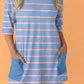 Floraline Sky Blue Stripe V Neck Short Sleeve Double Wear Loose REVERSIBLE Romper