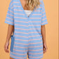 Floraline Sky Blue Stripe V Neck Short Sleeve Double Wear Loose REVERSIBLE Romper