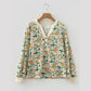 RTS Floral Print Button Notched V Neck Long Sleeve Top