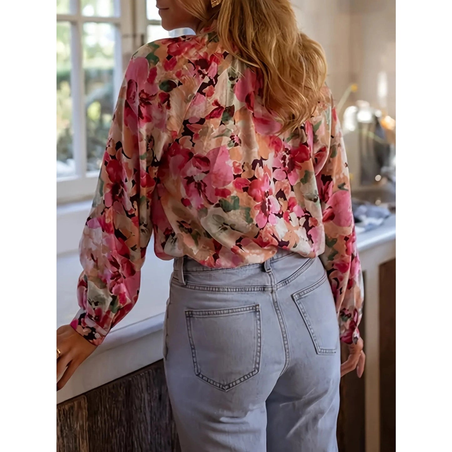 Emme Floral Ruffle Front Long Sleeve Blouse