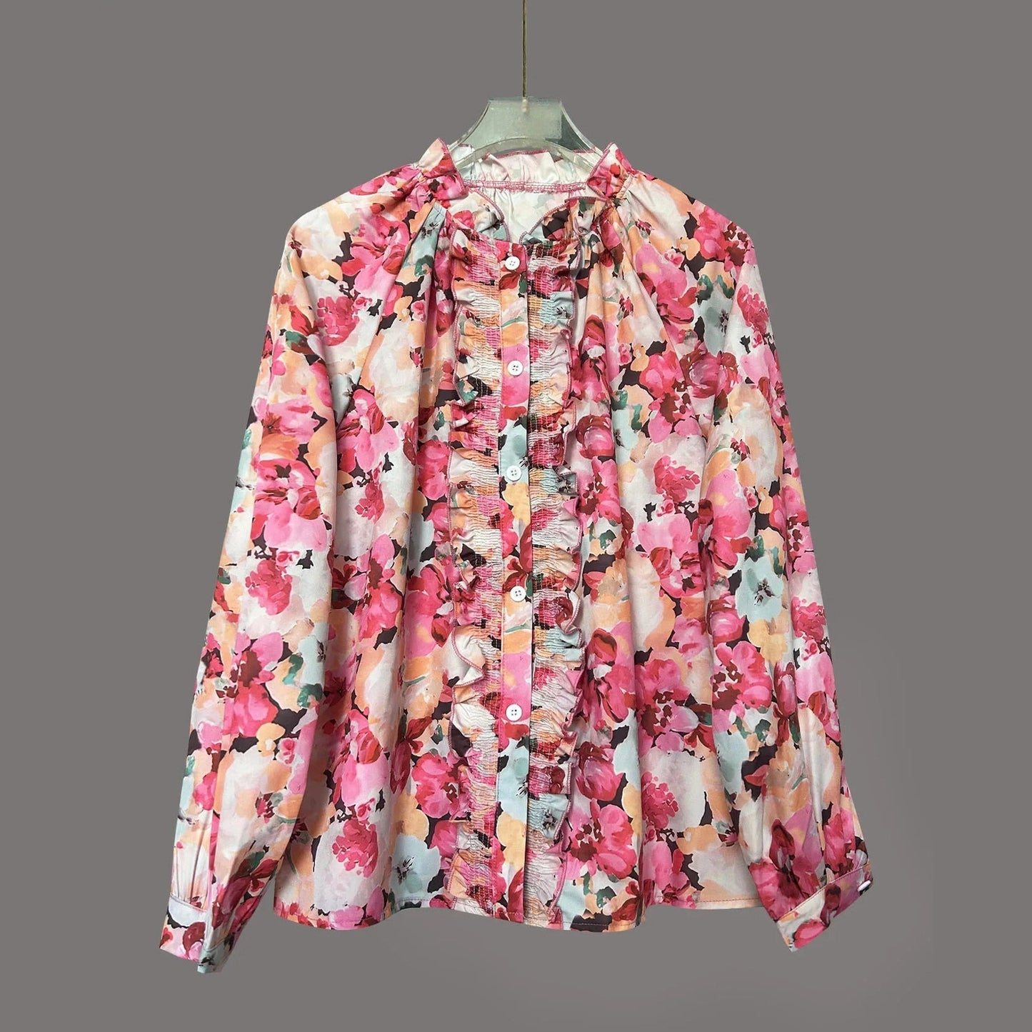 Emme Floral Ruffle Front Long Sleeve Blouse