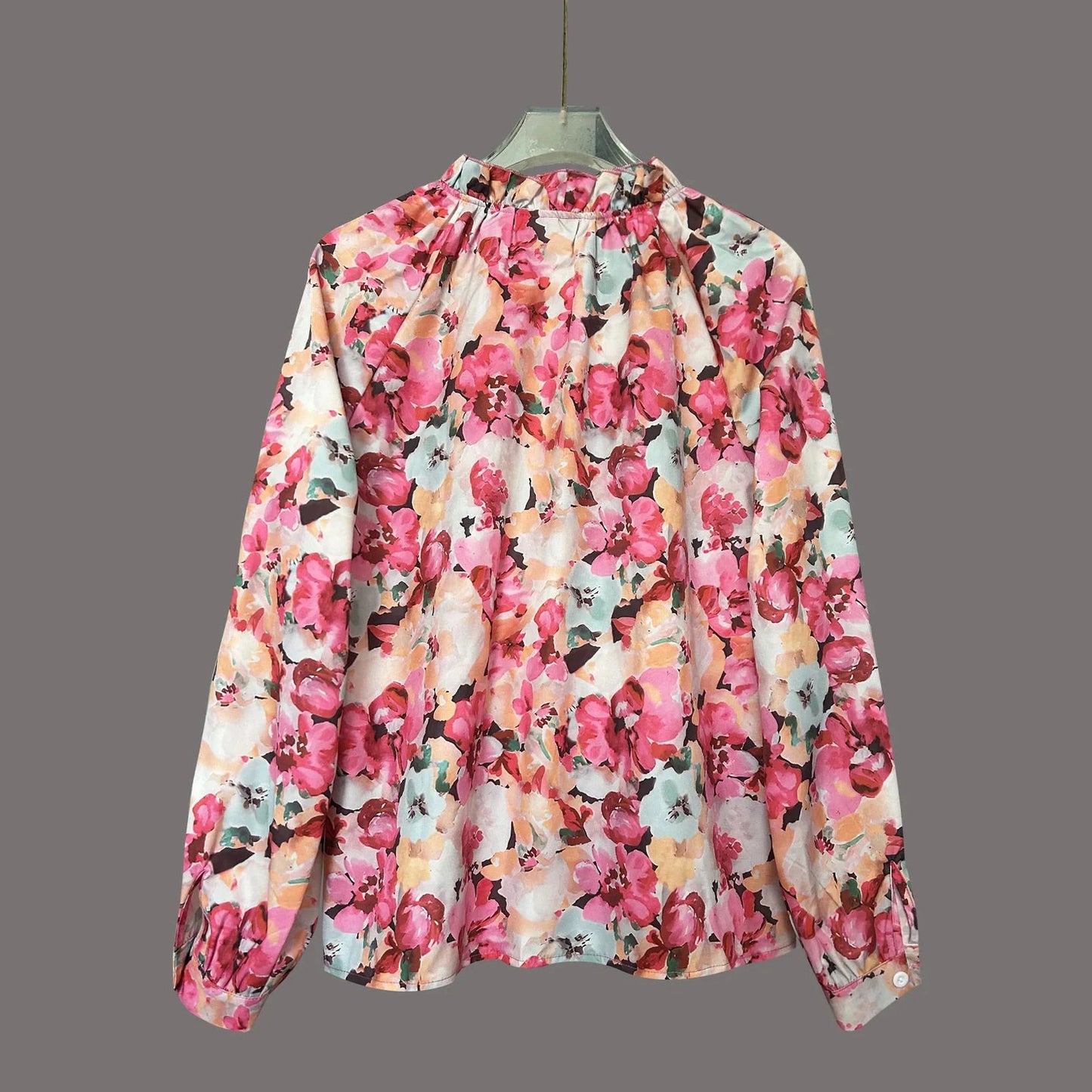 Emme Floral Ruffle Front Long Sleeve Blouse