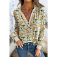 RTS Floral Print Button Notched V Neck Long Sleeve Top