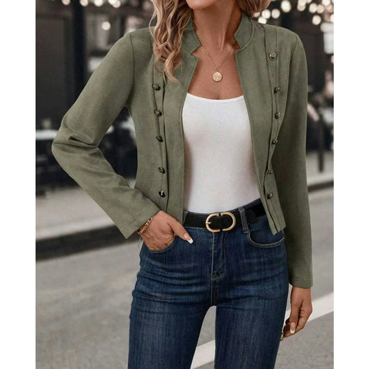Florella Green Faux Suede Double Breasted Jacket