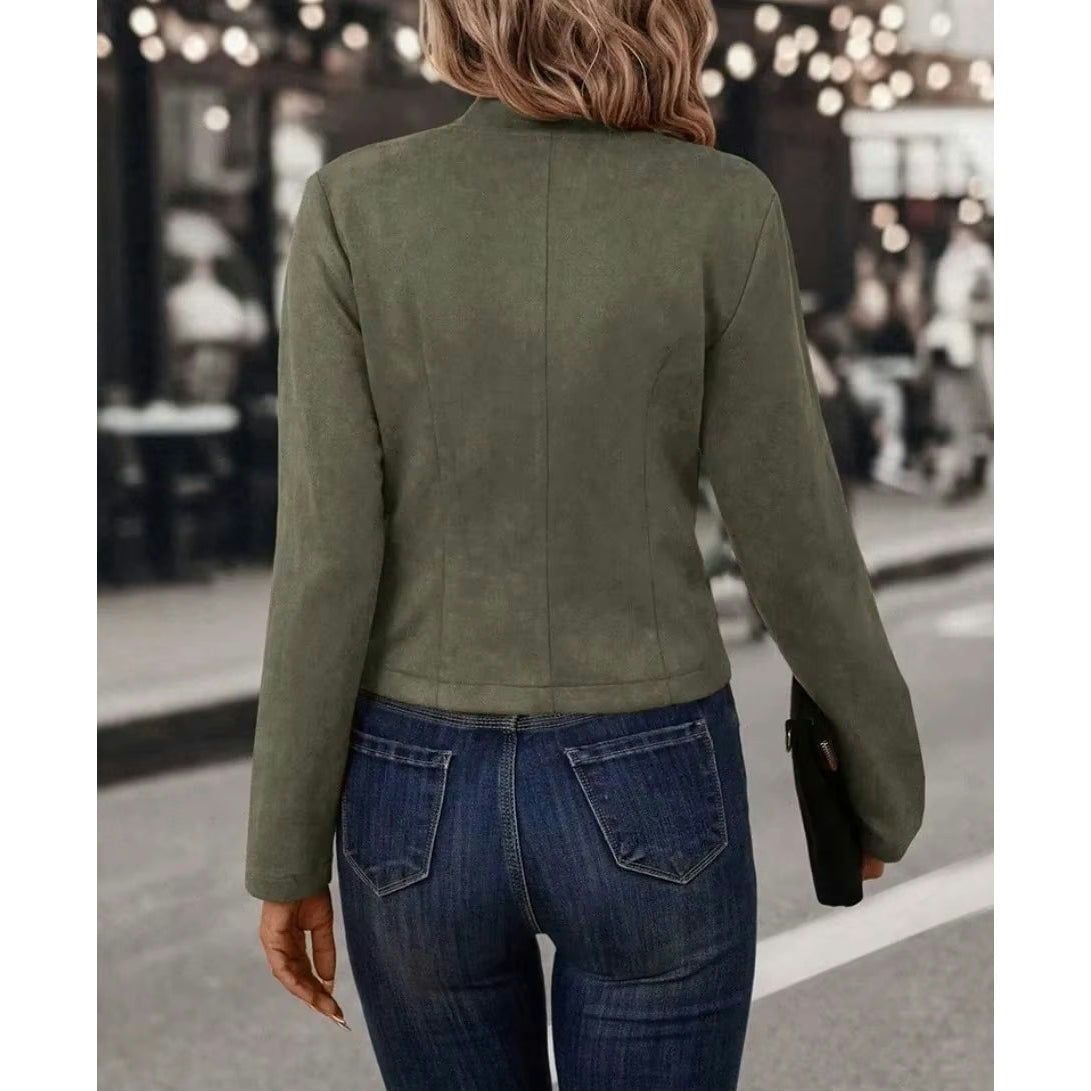 Florella Green Faux Suede Double Breasted Jacket