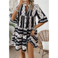 Florence Black Geometric Print V Neck Ruffled Dress