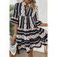 Florence Black Geometric Print V Neck Ruffled Dress