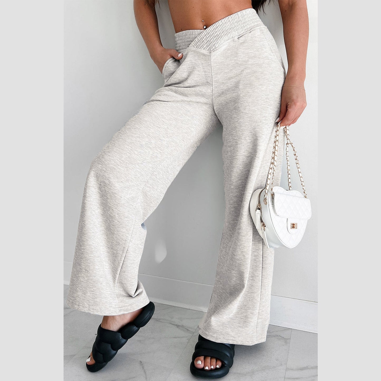 Florita Light Grey Cross-Waist Wide Leg Lounge Pants