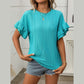 Florita Spearmint Eyelet Round Neck Flounce Sleeve Top
