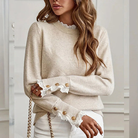 Florrie Lace Trim Long Sleeve Sweater