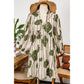 RTS Moraga Guacamole Green Floral Striped Print Contrast Piping Puff Sleeve Dress