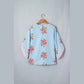 Sam Sky Blue Floral Print Button Cuffed 3/4 Sleeve Round Neck Blouse