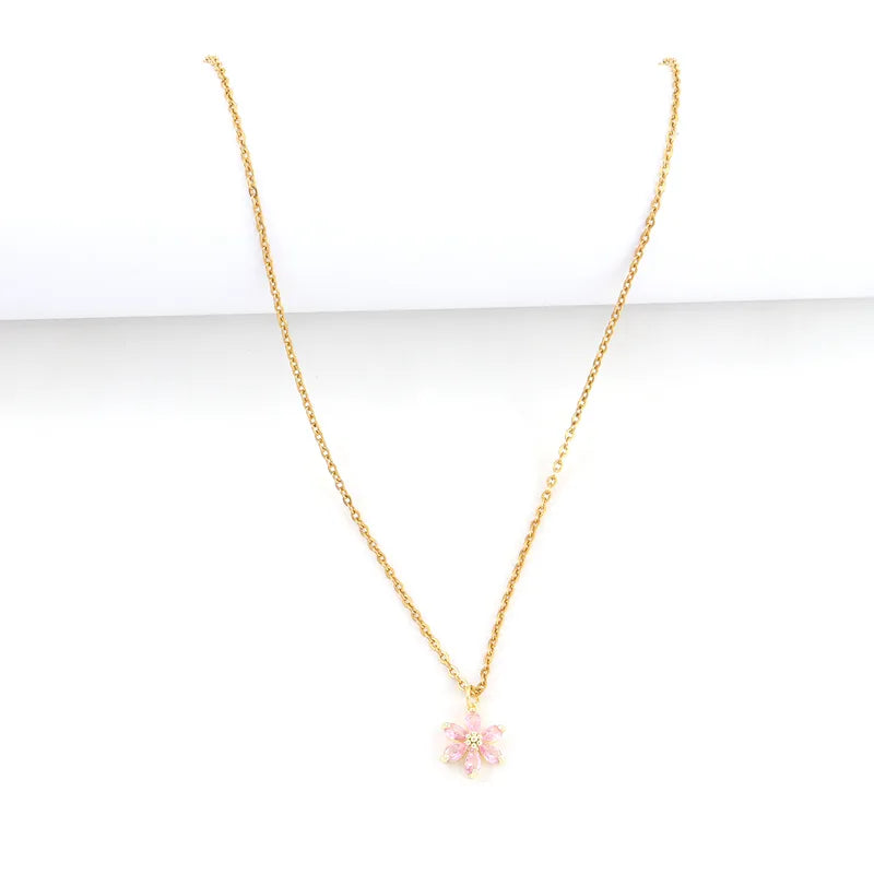 Crystal Inlay Flower Pendant Necklace  - 4 Colors