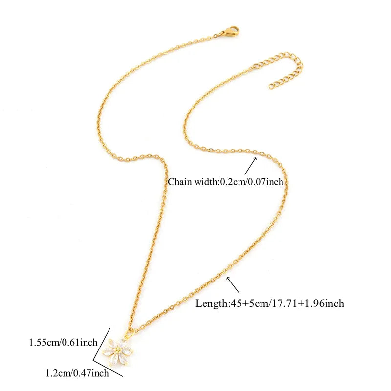 Crystal Inlay Flower Pendant Necklace  - 4 Colors
