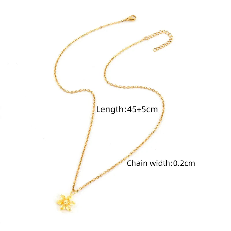 Crystal Inlay Flower Pendant Necklace  - 4 Colors