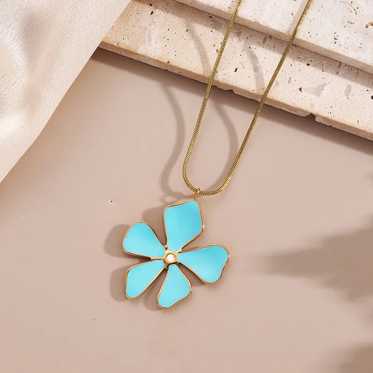 RTS Blue Flower Pendant Necklace