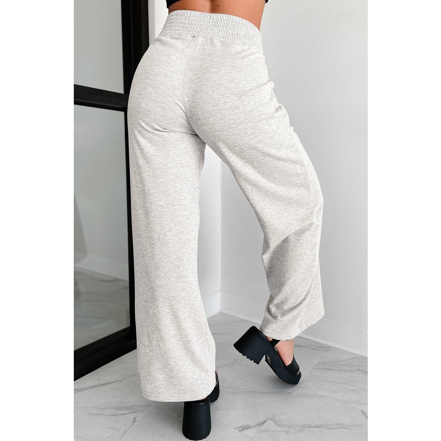 Florita Light Grey Cross-Waist Wide Leg Lounge Pants