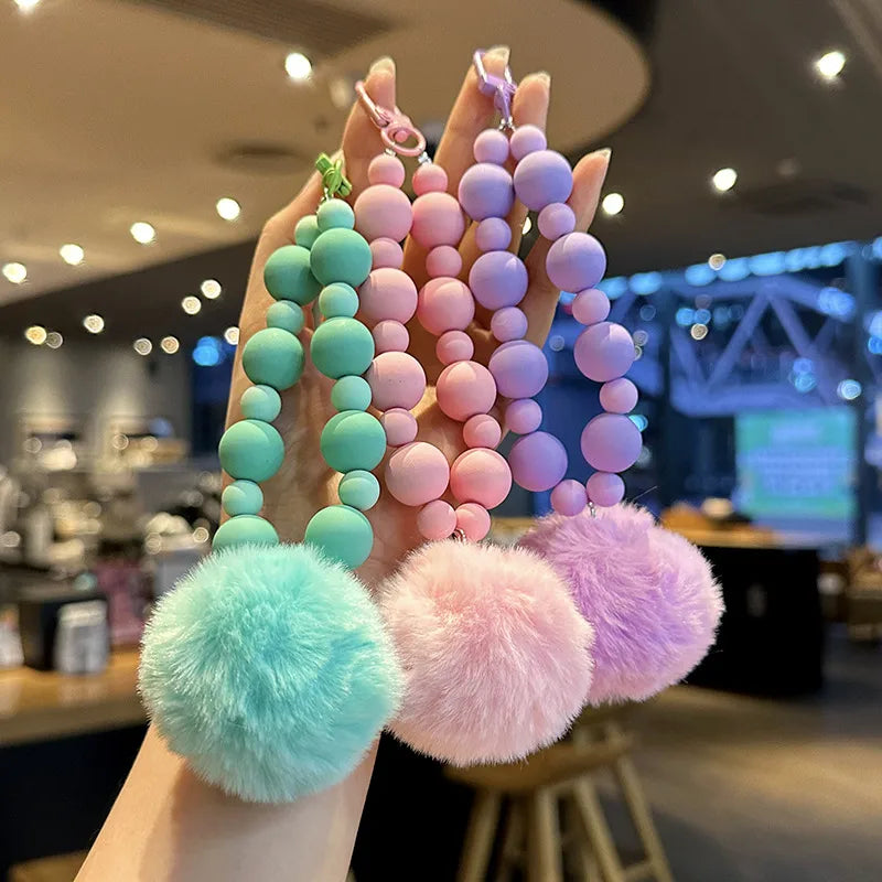 Fuzzy Pom Pom Beaded Bag Charm
