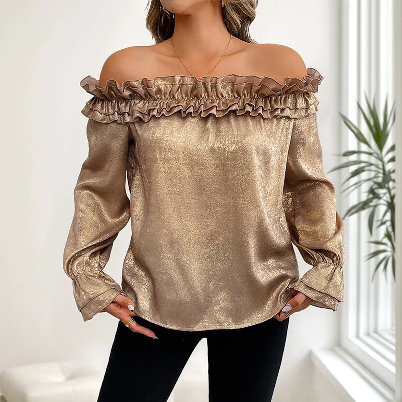 Freja Gold Ruffled Off Shoulder Blouse