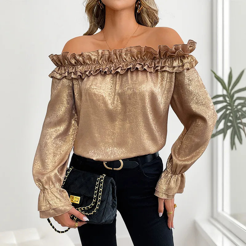 Freja Gold Ruffled Off Shoulder Blouse
