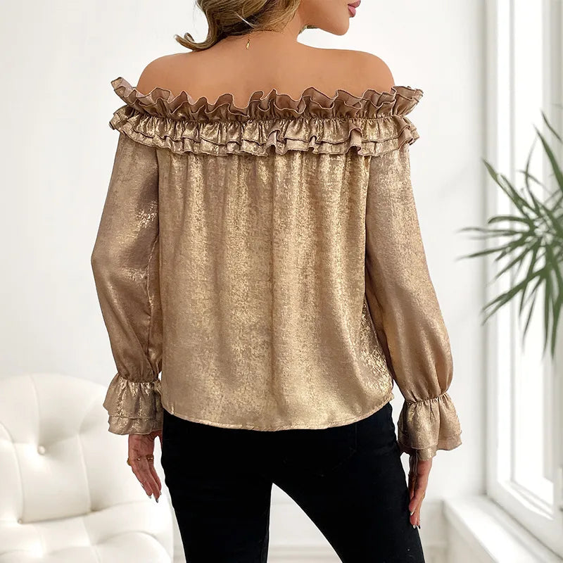 Freja Gold Ruffled Off Shoulder Blouse