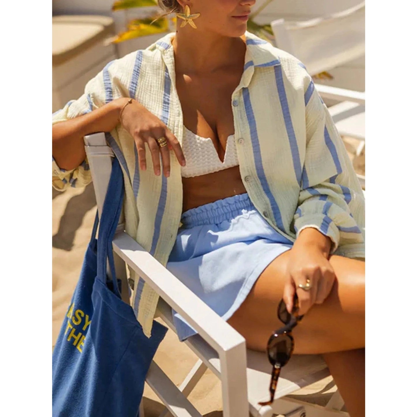 Gracelyn Golden Tide Stripe Button‑Up Blouse