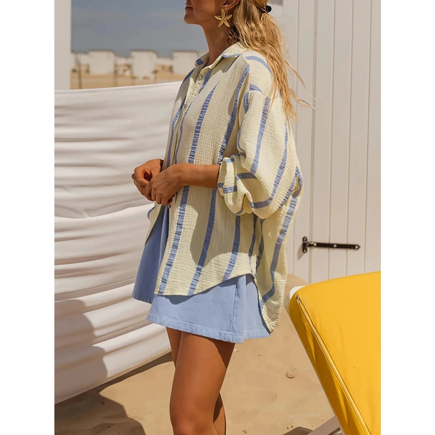 Gracelyn Golden Tide Stripe Button‑Up Blouse