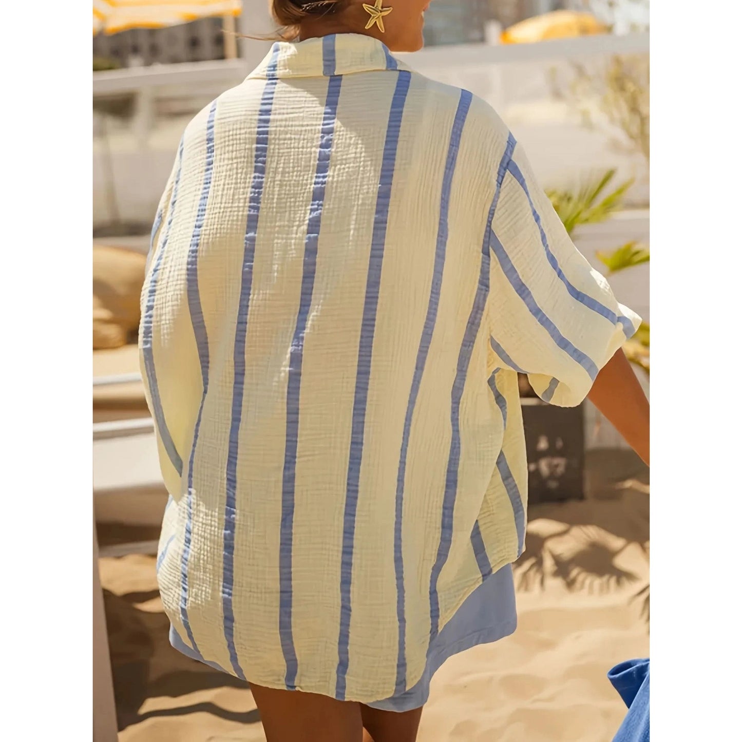 Gracelyn Golden Tide Stripe Button‑Up Blouse