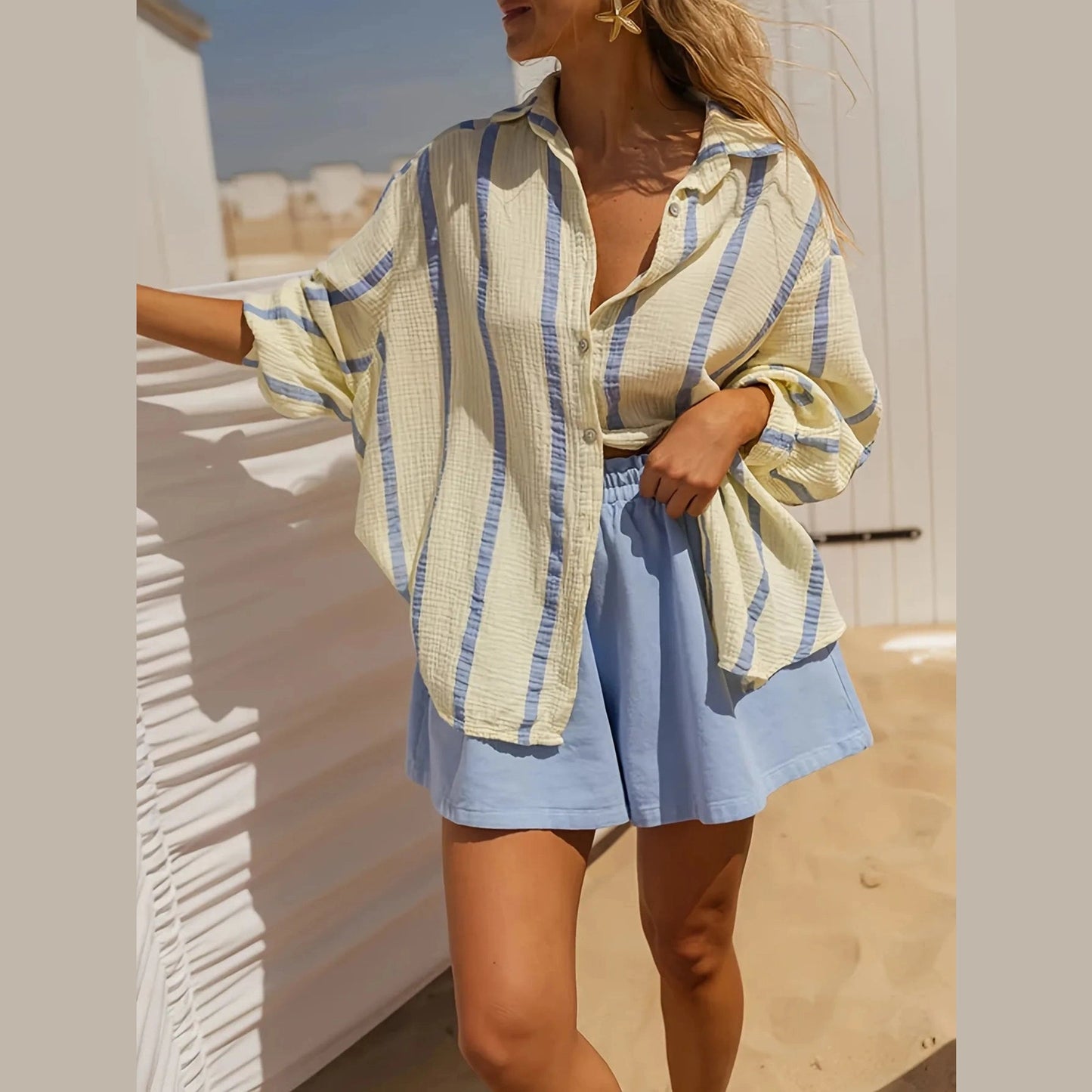 Gracelyn Golden Tide Stripe Button‑Up Blouse