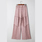 Gabby Pink Mineral Wash Tiered Wide Leg Patchwork Drawstring Pants