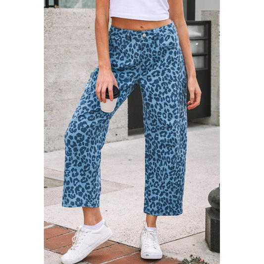 Gabrie Blue Leopard Print Straight Loose Jeans