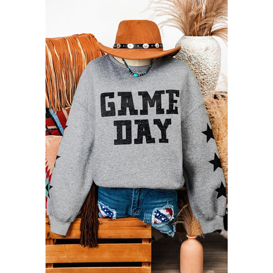 Black Game Day Graphic Rugby Football Season Sweatshirt