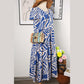 Gayle Sky Blue Boho Printed Short Sleeve Flare Tiered Dress