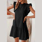 Gena Black Flutter Sleeve Crew Neck Shift Dress