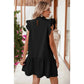 Gena Black Flutter Sleeve Crew Neck Shift Dress