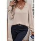 Geneva Contrast Scallop Trim V Neck Long Sleeve Blouse