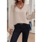 Geneva Contrast Scallop Trim V Neck Long Sleeve Blouse