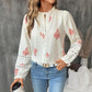 Georgette Boho Chic Printed Button-Up Blouse with Lace Sleeve Detail