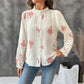 Georgette Boho Chic Printed Button-Up Blouse with Lace Sleeve Detail