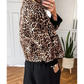 Geri Brown Leopard Print Quilted Button Front Patch Pockets Jacket