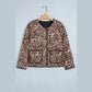 Geri Brown Leopard Print Quilted Button Front Patch Pockets Jacket