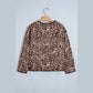 Geri Brown Leopard Print Quilted Button Front Patch Pockets Jacket
